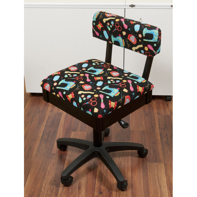 Red Barrel Studio® Hydraulic Sewing & Craft Chair with Under Seat Storage & Riley Blake Black